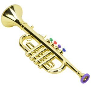 Kids Trumpet, Golden Plastic Trumpet Horn with 4 Colored Keys