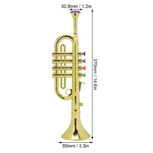 Kids Trumpet, Golden Plastic Trumpet Horn with 4 Colored Keys